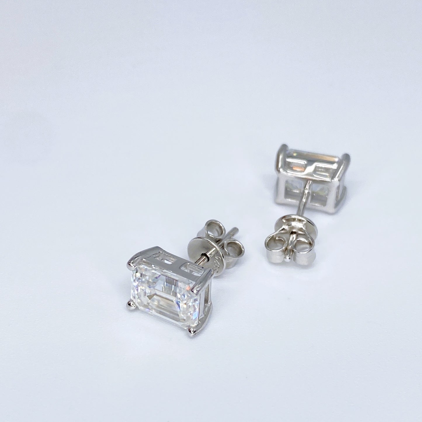 Moissanite Emerald Stud Earrings | 6x8MM | 2.0CT Each (4.0CT TOTAL) | 950 Platinum-Plated Sterling Silver | Certificate Included