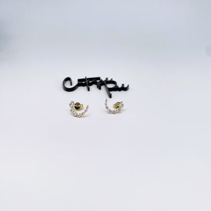 Moissanite Crescent Stud Earrings | 13×9.15MM | 18K Gold or 950 Platinum-Plated Sterling Silver | Certificate Included