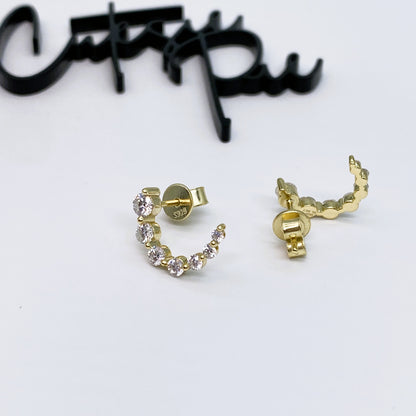 Moissanite Crescent Stud Earrings | 13×9.15MM | 18K Gold or 950 Platinum-Plated Sterling Silver | Certificate Included