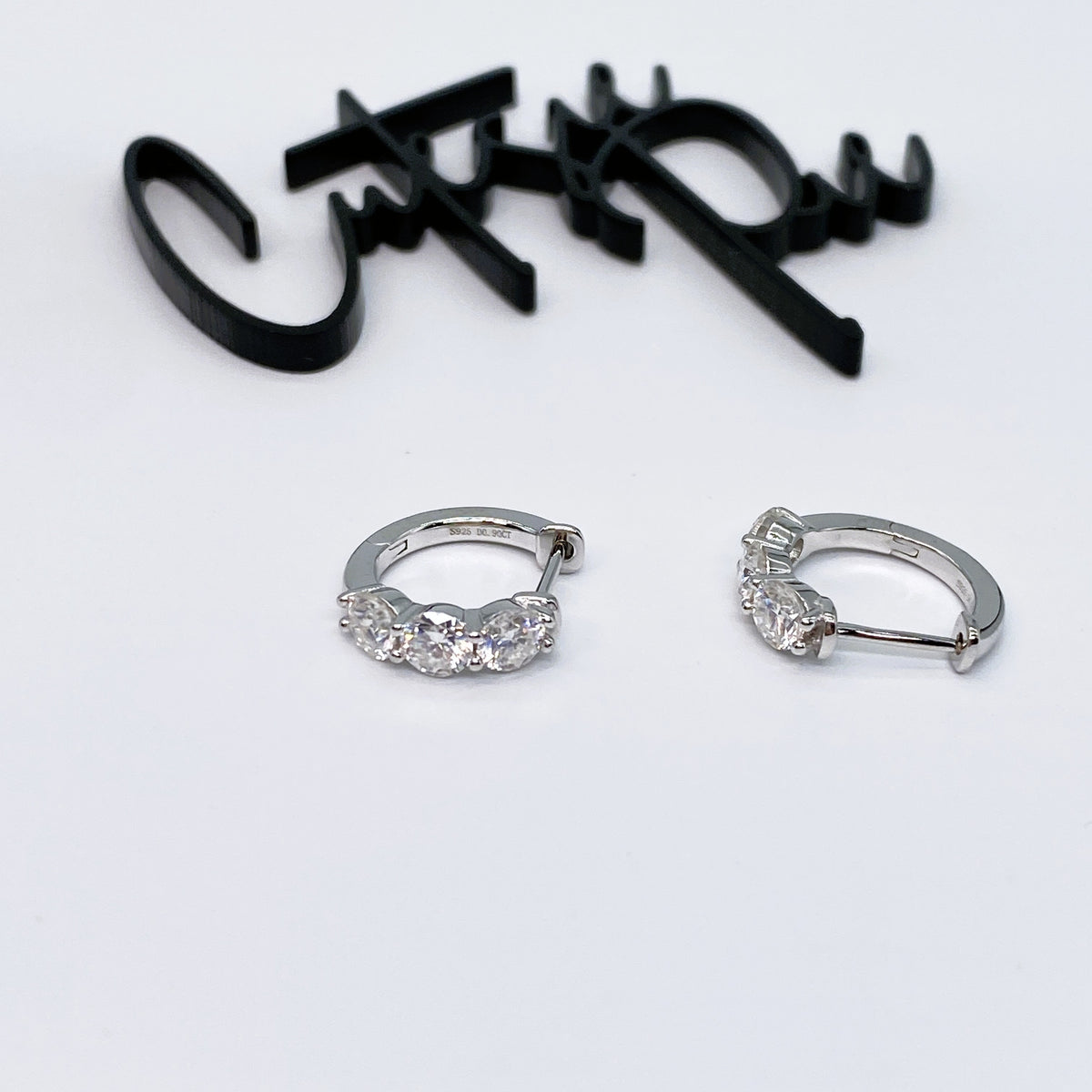 Moissanite Trinity Huggie Earrings | 13.5MM | 1.8CT Total | 950 Platinum-Plated Sterling Silver | Certificate Included