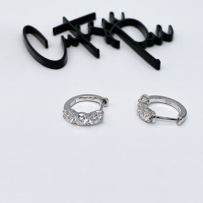 Moissanite Trinity Huggie Earrings | 13.5MM | 1.8CT Total | 950 Platinum-Plated Sterling Silver | Certificate Included