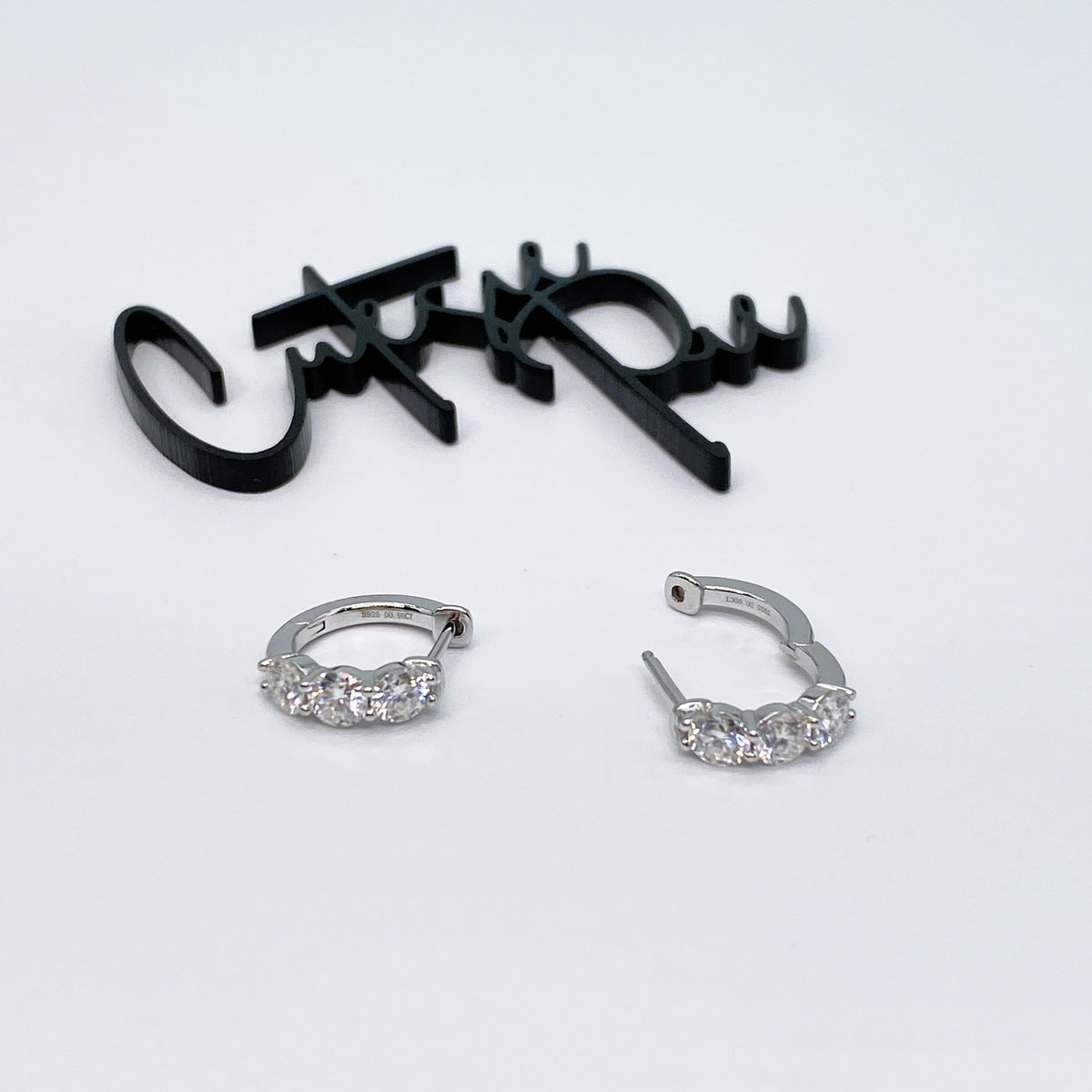 Moissanite Trinity Huggie Earrings | 13.5MM | 1.8CT Total | 950 Platinum-Plated Sterling Silver | Certificate Included