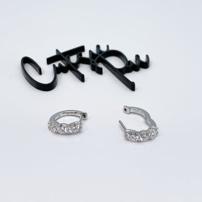 Moissanite Trinity Huggie Earrings | 13.5MM | 1.8CT Total | 950 Platinum-Plated Sterling Silver | Certificate Included