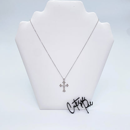 Moissanite Fleur-de-Lis Cross Pendant Necklace | 0.5CT Center Stone | 950 Platinum-Plated Sterling Silver | Certificate Included