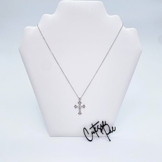 Moissanite Fleur-de-Lis Cross Pendant Necklace | 0.5CT Center Stone | 950 Platinum-Plated Sterling Silver | Certificate Included