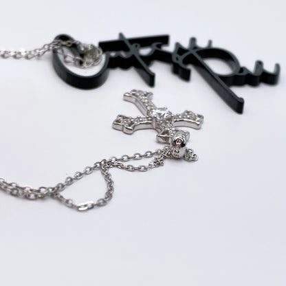 Moissanite Fleur-de-Lis Cross Pendant Necklace | 0.5CT Center Stone | 950 Platinum-Plated Sterling Silver | Certificate Included