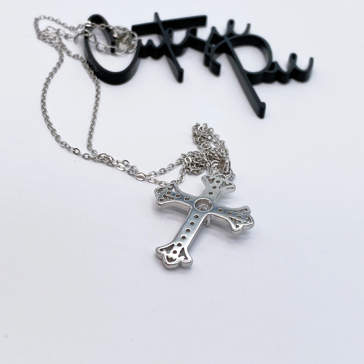 Moissanite Fleur-de-Lis Cross Pendant Necklace | 0.5CT Center Stone | 950 Platinum-Plated Sterling Silver | Certificate Included