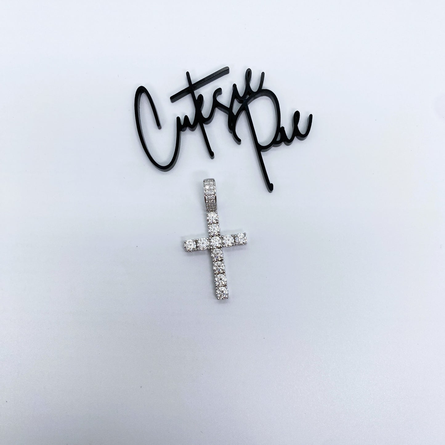 Moissanite Heritage Cross Pendant | Rhodium-Plated Sterling Silver | Certificate Included