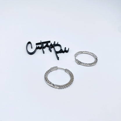 CZ Inside Out Hoop Earrings | 30MM | Rhodium-Plated Sterling Silver