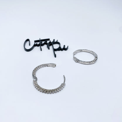 CZ Inside Out Hoop Earrings | 30MM | Rhodium-Plated Sterling Silver
