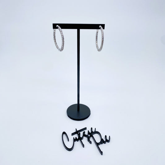 CZ Inside Out Hoop Earrings | 30MM | Rhodium-Plated Sterling Silver