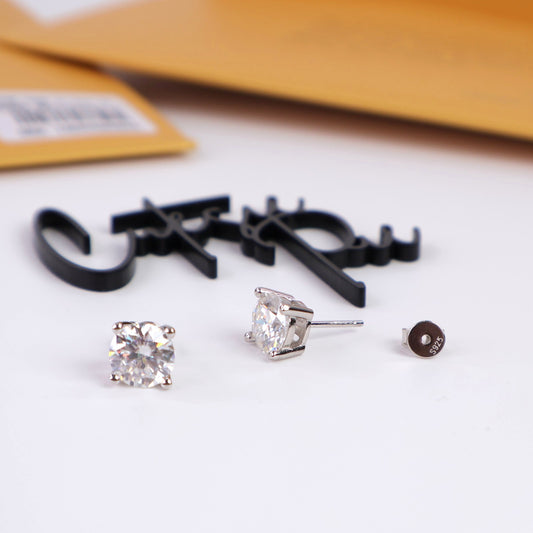 Moissanite Round 4-Prong Stud Earrings | 8.0MM | 2.0CT Each (4.0CT Total) | 950 Platinum-Plated Sterling Silver | Certificate Included