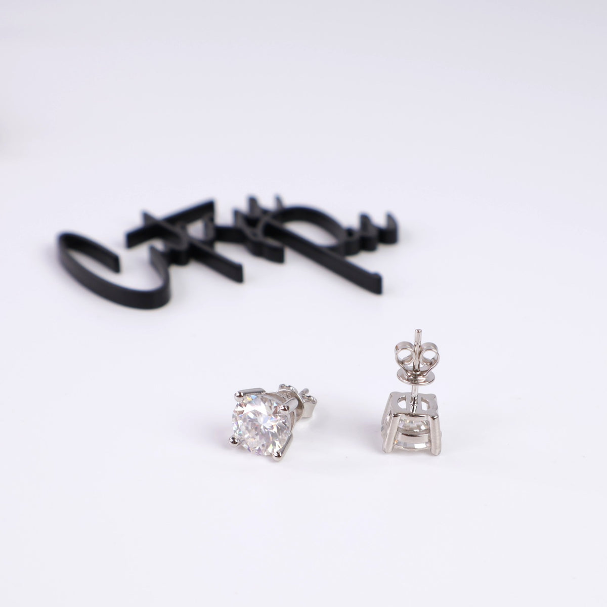 Moissanite Round 4-Prong Stud Earrings | 2.0CT Each (4.0CT Total) | 950 Platinum-Plated Sterling Silver | Certificate Included