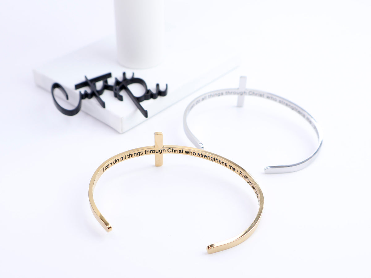 4:13 Cross Cuff | 18K Gold PVD or Stee | 316L Stainless Steel