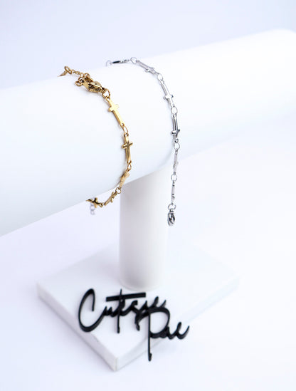 Dainty Cross Link Bracelet | 18K Gold PVD or Steel | 316L Stainless Steel