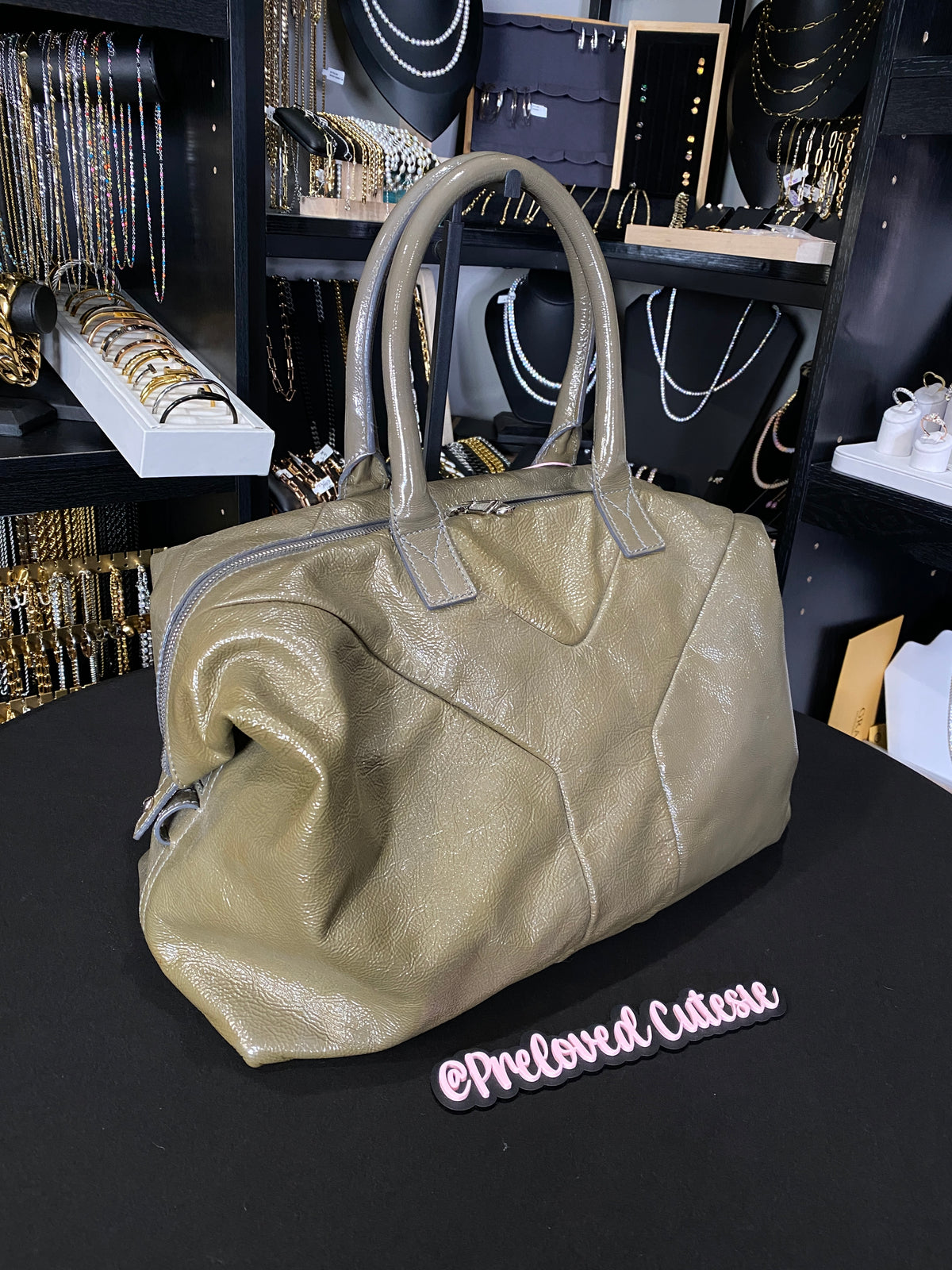 Saint Laurent | Easy Y Shoulder Bag | Olive Patent Leather