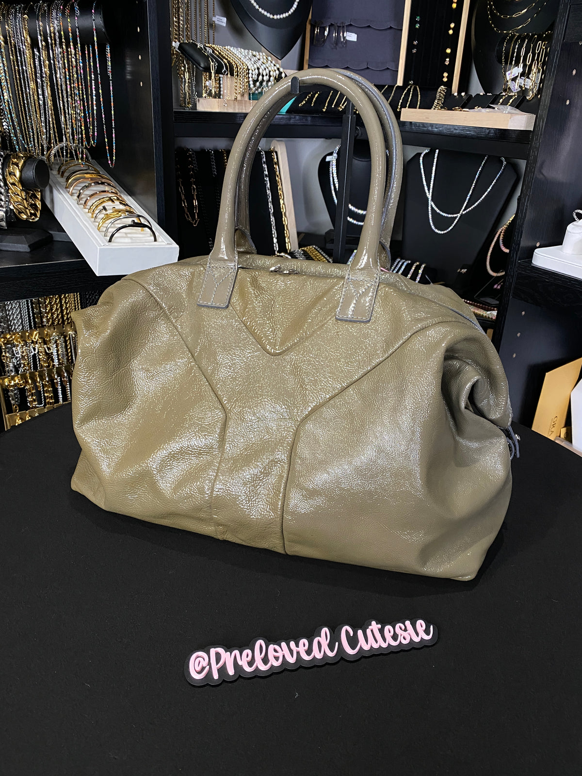 Saint Laurent | Easy Y Shoulder Bag | Olive Patent Leather