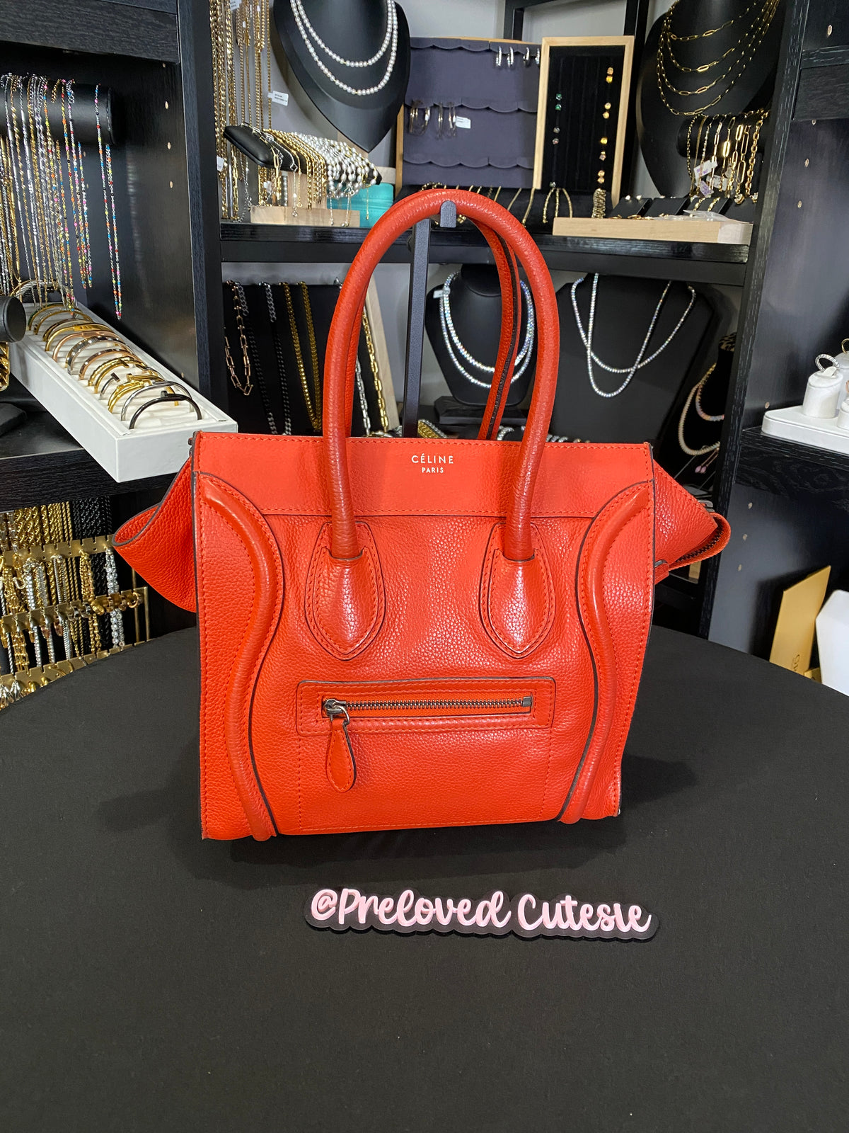 Celine | Micro Luggage Tote | Orange Leather