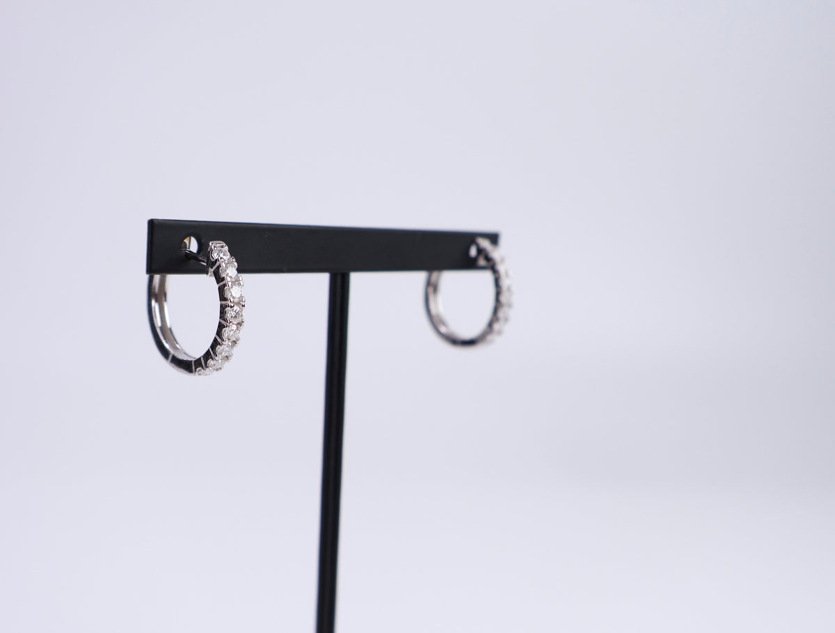Moissanite Huggie Hoop Earrings | 12.5MM | Rhodium-Plated Sterling Silver | Certificate Included