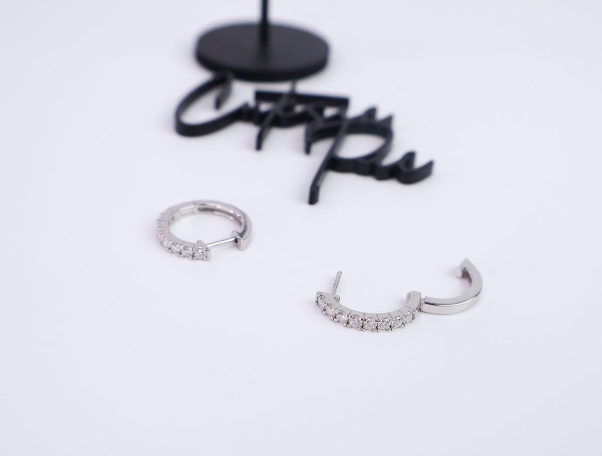 Moissanite Huggie Hoop Earrings | 12.5MM | Rhodium-Plated Sterling Silver | Certificate Included