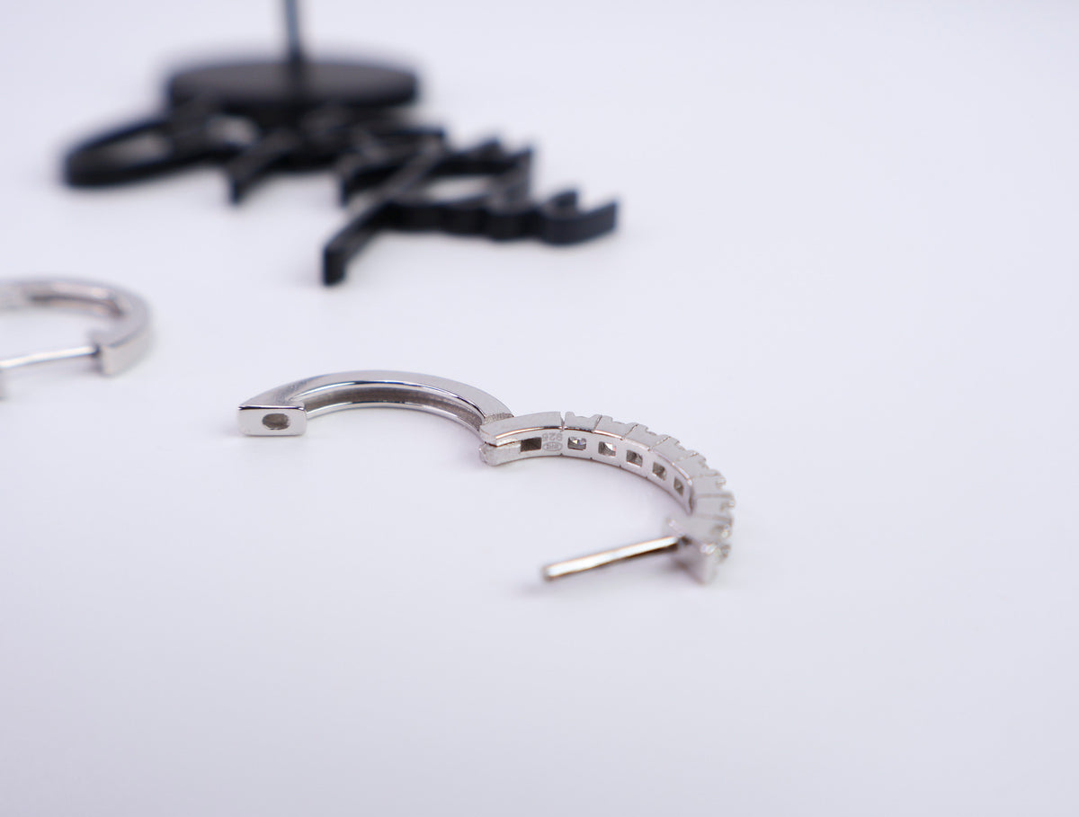 Moissanite Huggie Hoop Earrings | 12.5MM | Rhodium-Plated Sterling Silver | Certificate Included