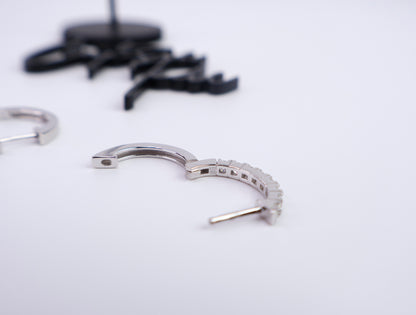 Moissanite Huggie Hoop Earrings | 12.5MM | Rhodium-Plated Sterling Silver | Certificate Included