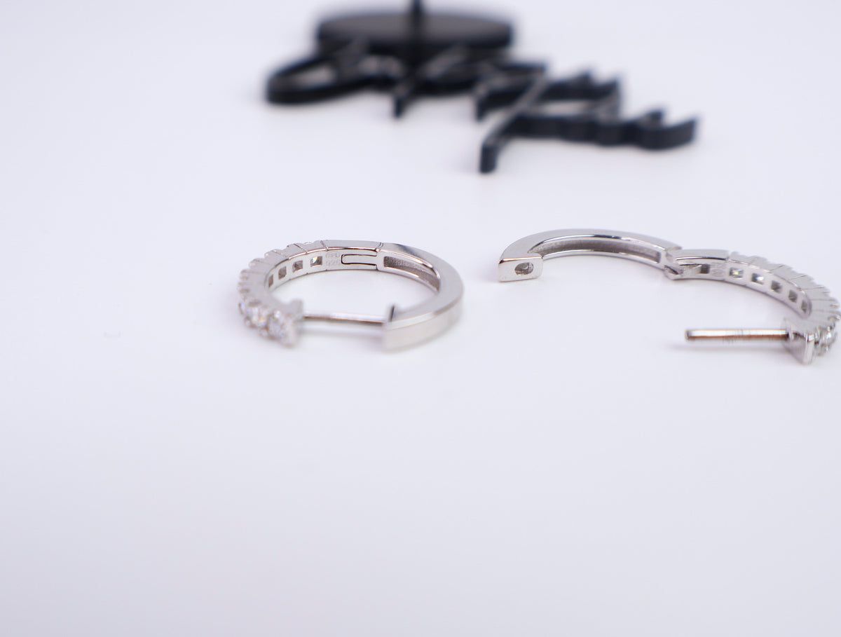 Moissanite Huggie Hoop Earrings | 12.5MM | Rhodium-Plated Sterling Silver | Certificate Included
