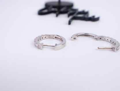 Moissanite Huggie Hoop Earrings | 12.5MM | Rhodium-Plated Sterling Silver | Certificate Included