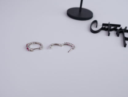 Color CZ Huggie Hoop Earrings | Pink | 13.2MM | Rhodium-Plated Sterling Silver