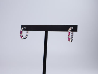 Color CZ Huggie Hoop Earrings | Pink | 13.2MM | Rhodium-Plated Sterling Silver
