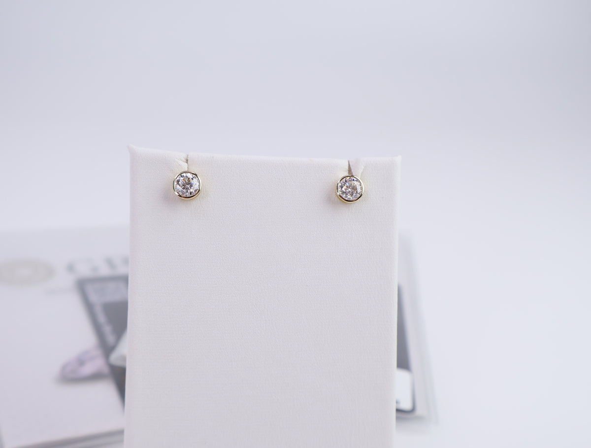 Moissanite Round Bezel Stud Earrings | 0.5CT Each (1.0CT Total) | 18K Gold-Plated Sterling Silver | Certificate Included
