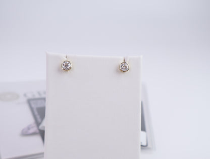 Moissanite Round Bezel Stud Earrings | 0.5CT Each (1.0CT Total) | 18K Gold-Plated Sterling Silver | Certificate Included