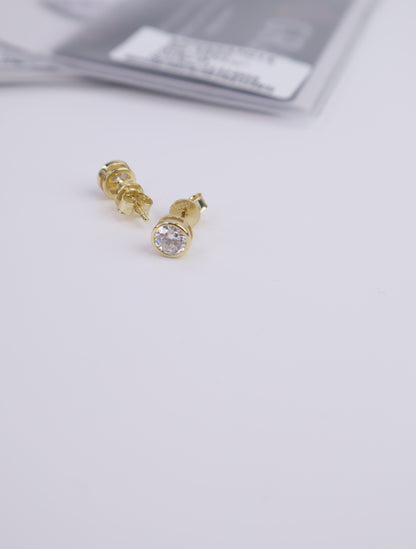 Moissanite Round Bezel Stud Earrings | 0.5CT Each (1.0CT Total) | 18K Gold-Plated Sterling Silver | Certificate Included
