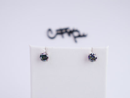 Blue Moissanite Round Stud Earrings | 1.0CT Each (2.0CT Total) | 950 Platinum-Plated Sterling Silver | Certificate Included