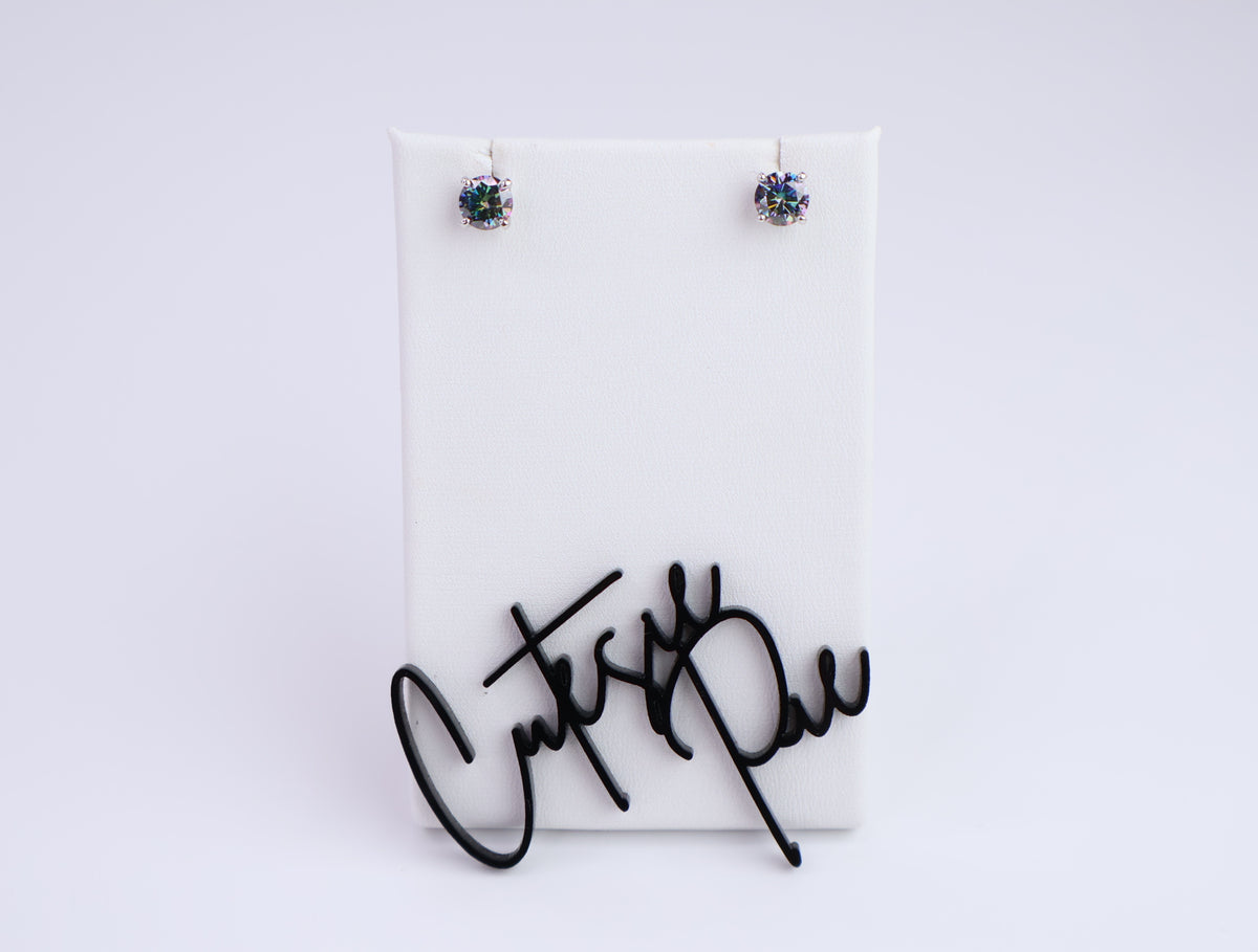 Blue Moissanite Round Stud Earrings | 1.0CT Each (2.0CT Total) | 950 Platinum-Plated Sterling Silver | Certificate Included