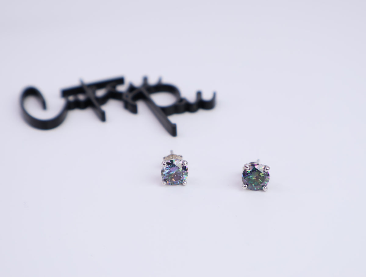 Blue Moissanite Round Stud Earrings | 1.0CT Each (2.0CT Total) | 950 Platinum-Plated Sterling Silver | Certificate Included
