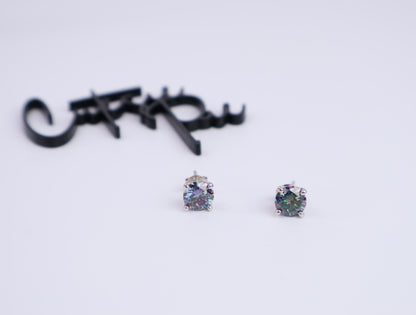 Blue Moissanite Round Stud Earrings | 1.0CT Each (2.0CT Total) | 950 Platinum-Plated Sterling Silver | Certificate Included