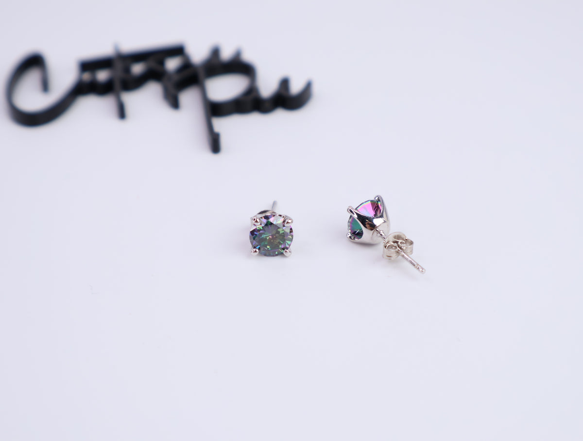 Blue Moissanite Round Stud Earrings | 1.0CT Each (2.0CT Total) | 950 Platinum-Plated Sterling Silver | Certificate Included