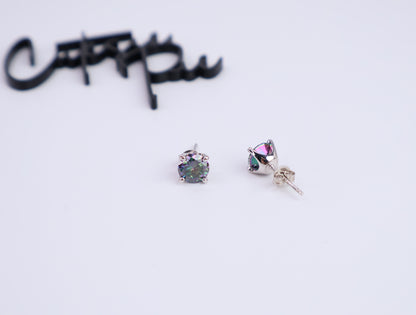 Blue Moissanite Round Stud Earrings | 1.0CT Each (2.0CT Total) | 950 Platinum-Plated Sterling Silver | Certificate Included