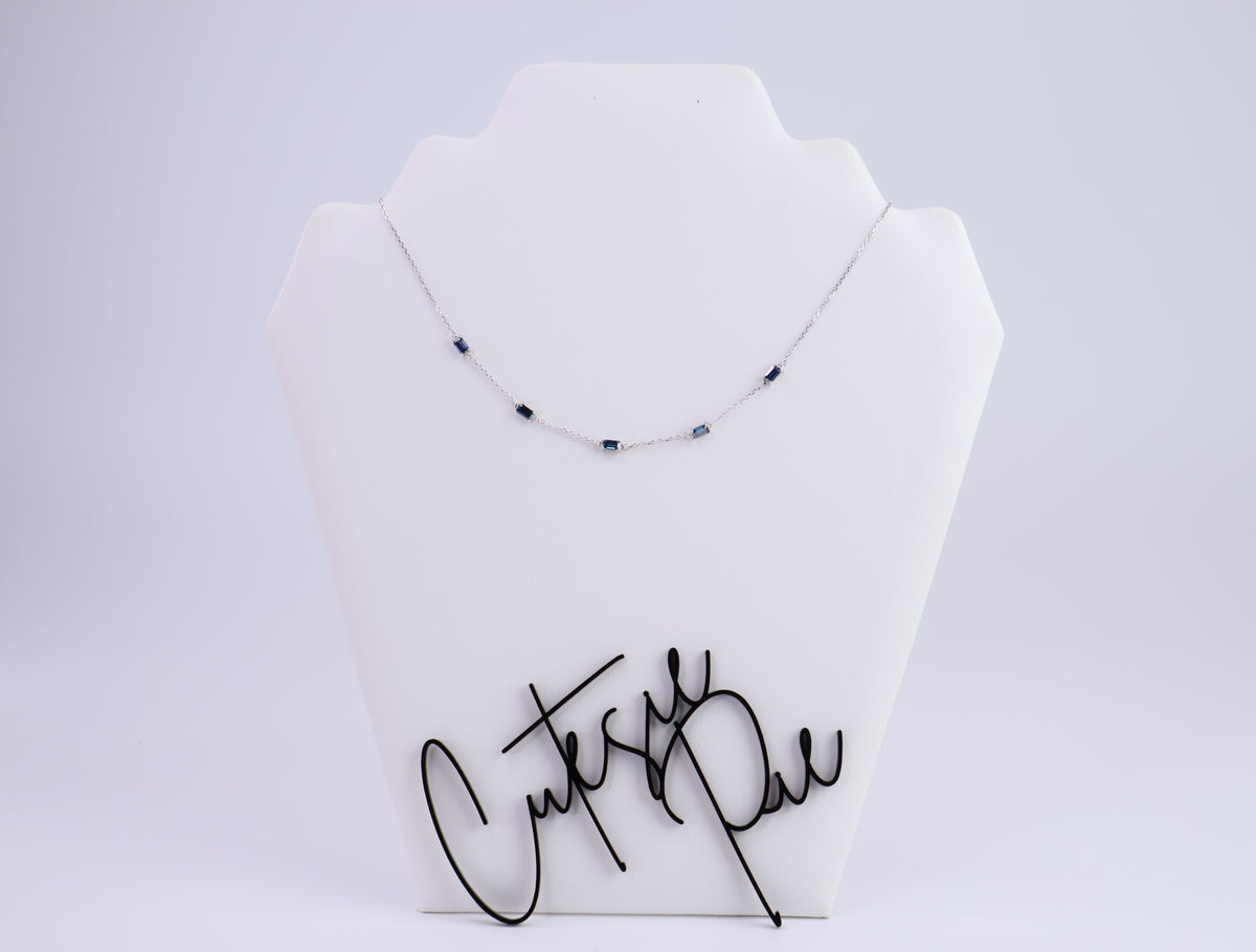 Blue Moissanite Station Necklace | 0.5CT Each | Rhodium-Plated Sterling Silver | Certificate Included