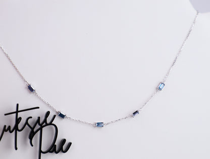 Blue Moissanite Station Necklace | 0.5CT Each | Rhodium-Plated Sterling Silver | Certificate Included
