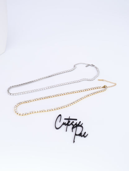 CZ Tennis Necklace | 4MM | Gold or Steel | 304 Stainless Steel