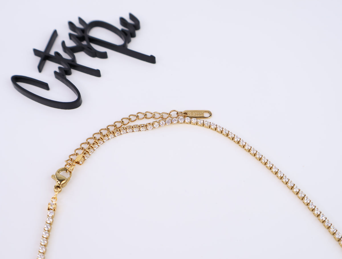 CZ Tennis Necklace | 2MM | Gold or Steel | 304 Stainless Steel