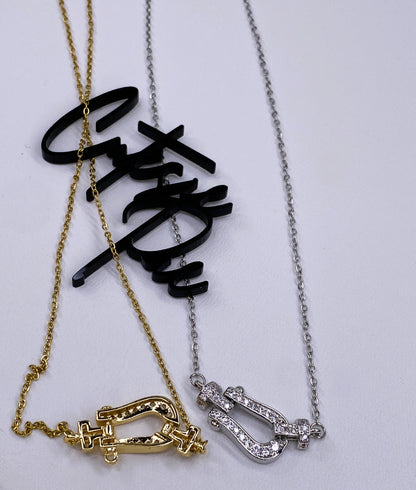 Horseshoe Pave Necklace | 316L Stainless Steel | 18K Gold PVD or Steel