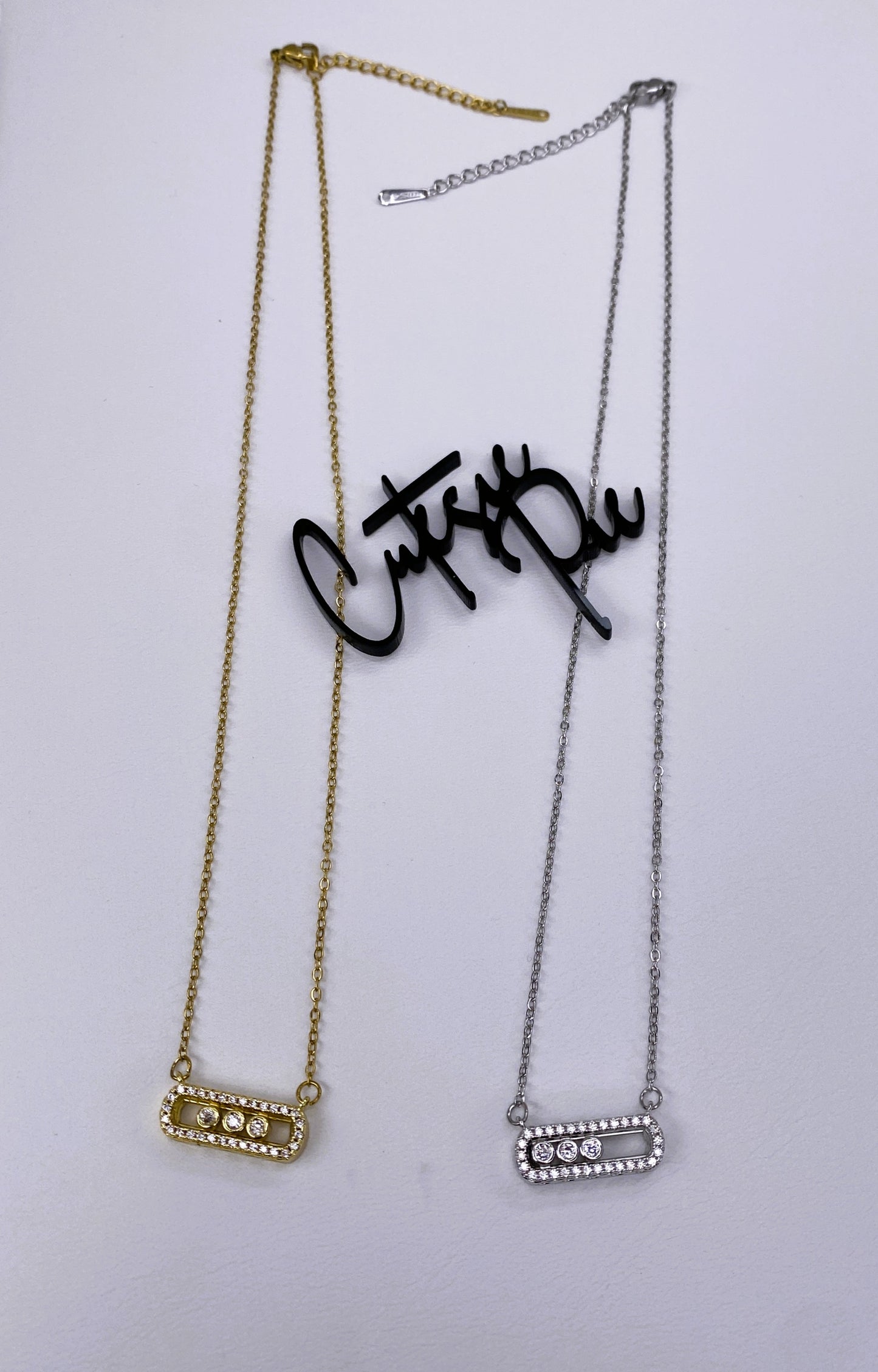 Trinity Pave Sliding Necklace | 316L Stainless Steel | 18K Gold PVD or Steel