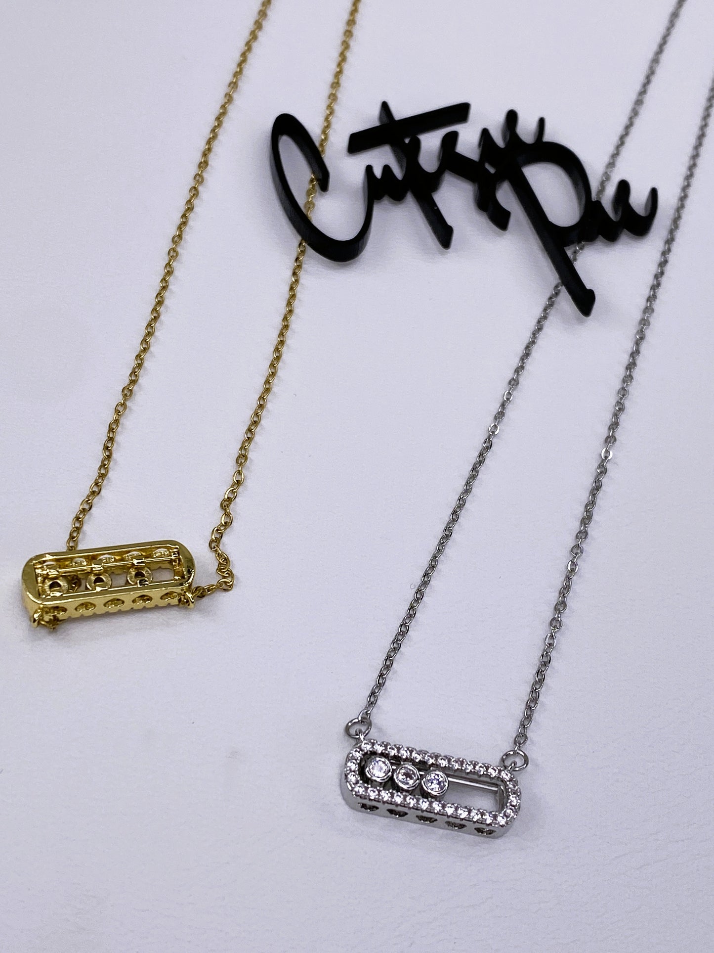 Trinity Pave Sliding Necklace | 316L Stainless Steel | 18K Gold PVD or Steel