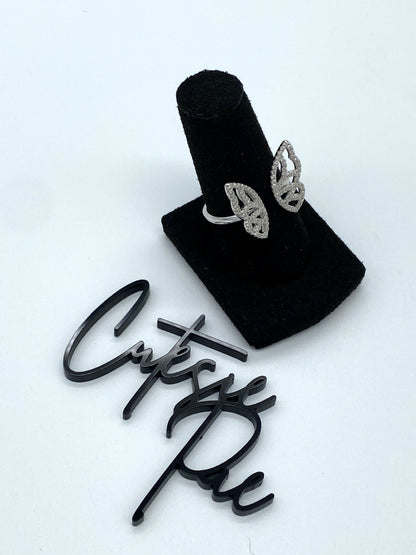 Moissanite Butterfly Ring | Open Style Pave | Rhodium over Sterling Silver | Certificate Included