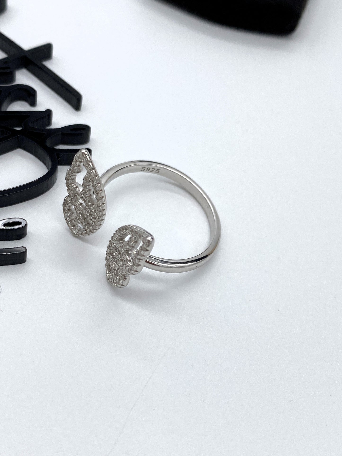 Moissanite Butterfly Ring | Open Style Pave | Rhodium over Sterling Silver | Certificate Included