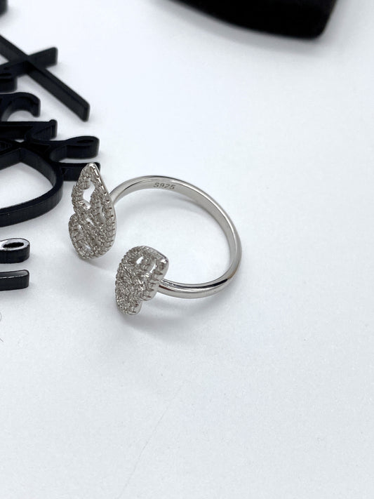 Moissanite Butterfly Ring | Open Style Pave | Rhodium over Sterling Silver | Certificate Included