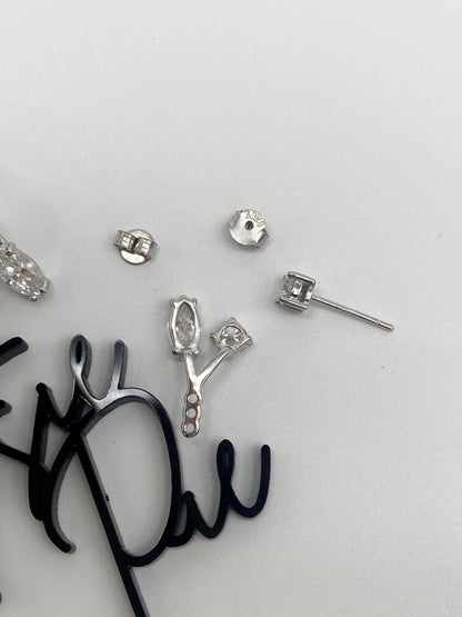 Moissanite Triple Stone Stud Earrings - Marquise & Round | 0.5CT Each | Sterling Silver | No Certificate